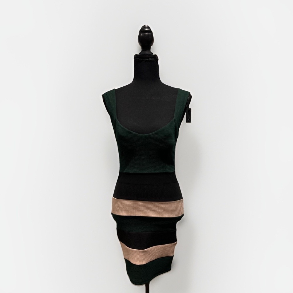 Windsor Green Brown Black Stripped Fitted Pencil Sleeveless Dress Size Small NWT